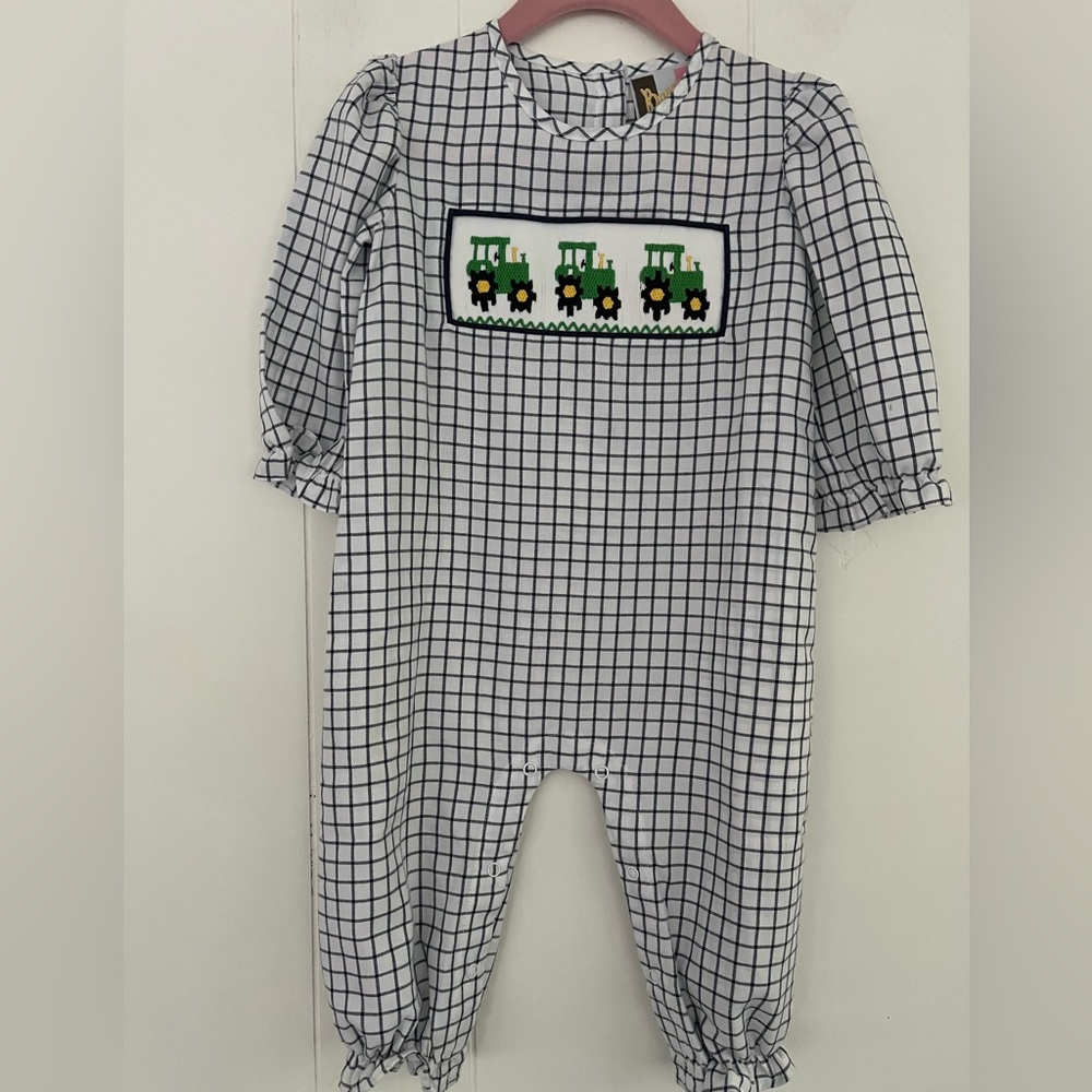 NEW Banana Spit Girl’s Smocked Tractor Romper Size 18 Months New with Tags